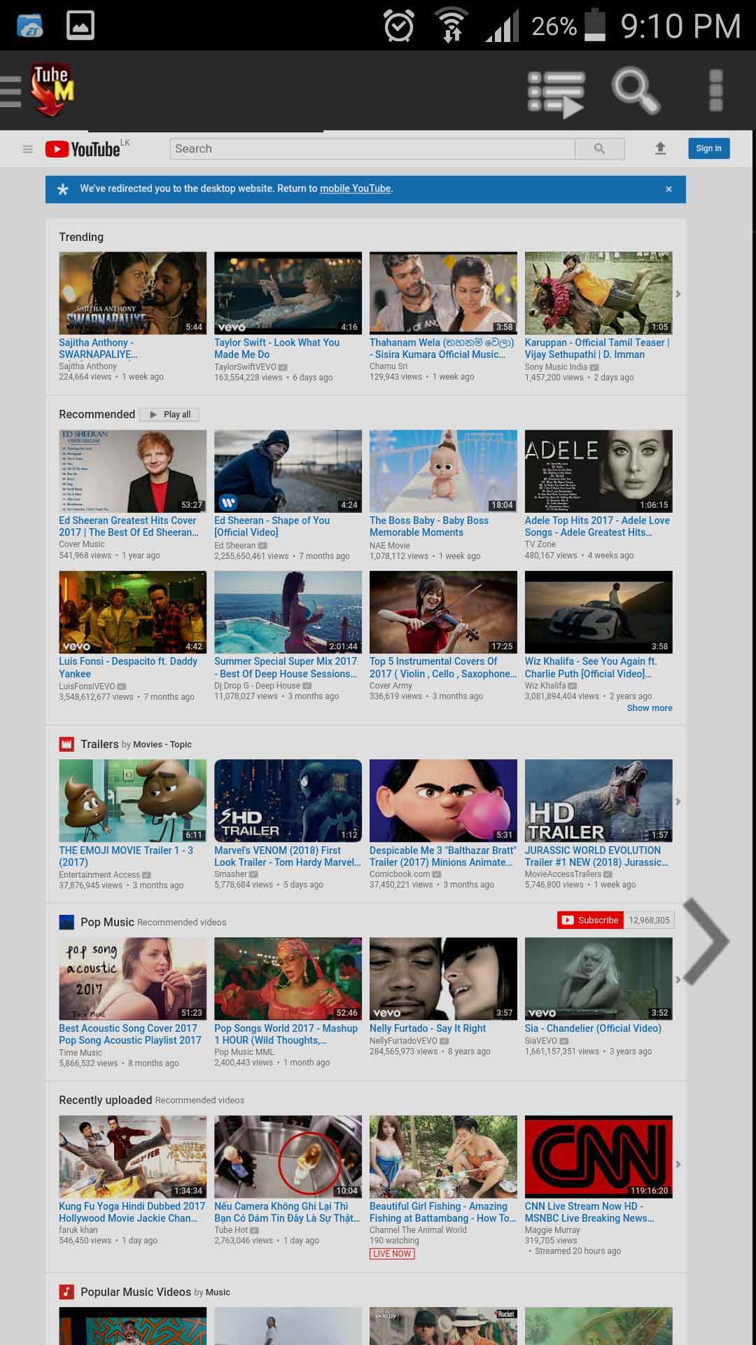 TubeMate desktop view of youTube